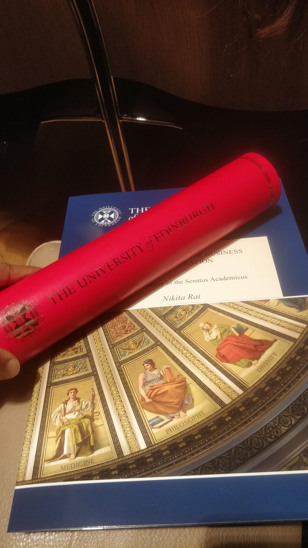 University of Edinburgh MBA degree scroll and certificate — Nikita Rai